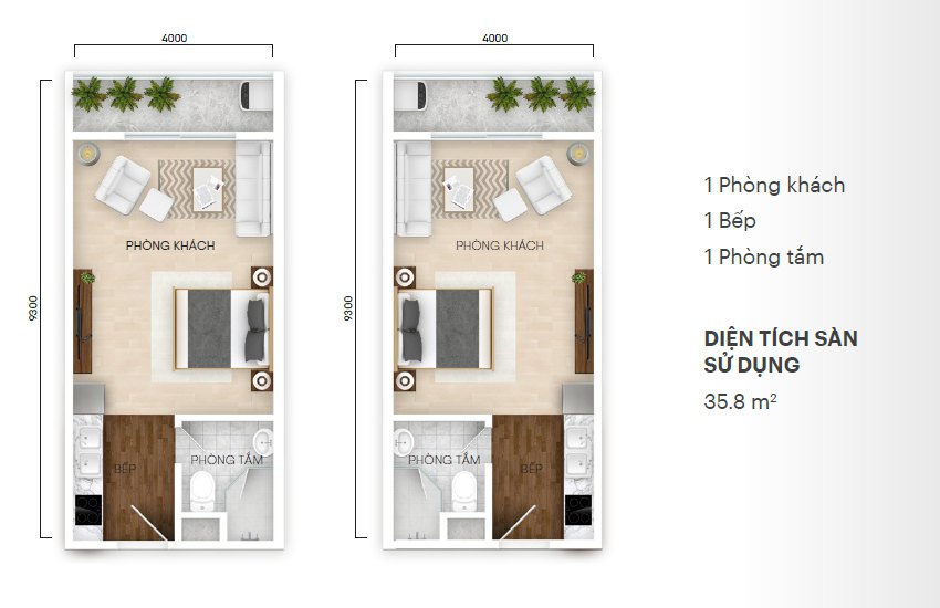 Layout căn Studio 35,8 mét vuông Central Residence