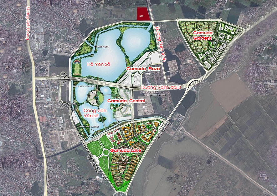 Sơ đồ vị trí Gamuda Central trong tổng thể Gamuda City Yên Sở, Hoàng Mai